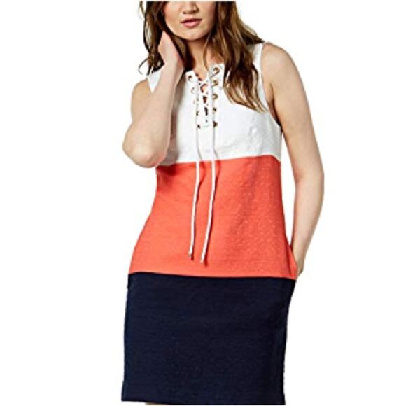 Trina Turk Miss Brady 2 Colorblock Lace Up Mini Shift Dress Size 6 - Picture 1 of 6